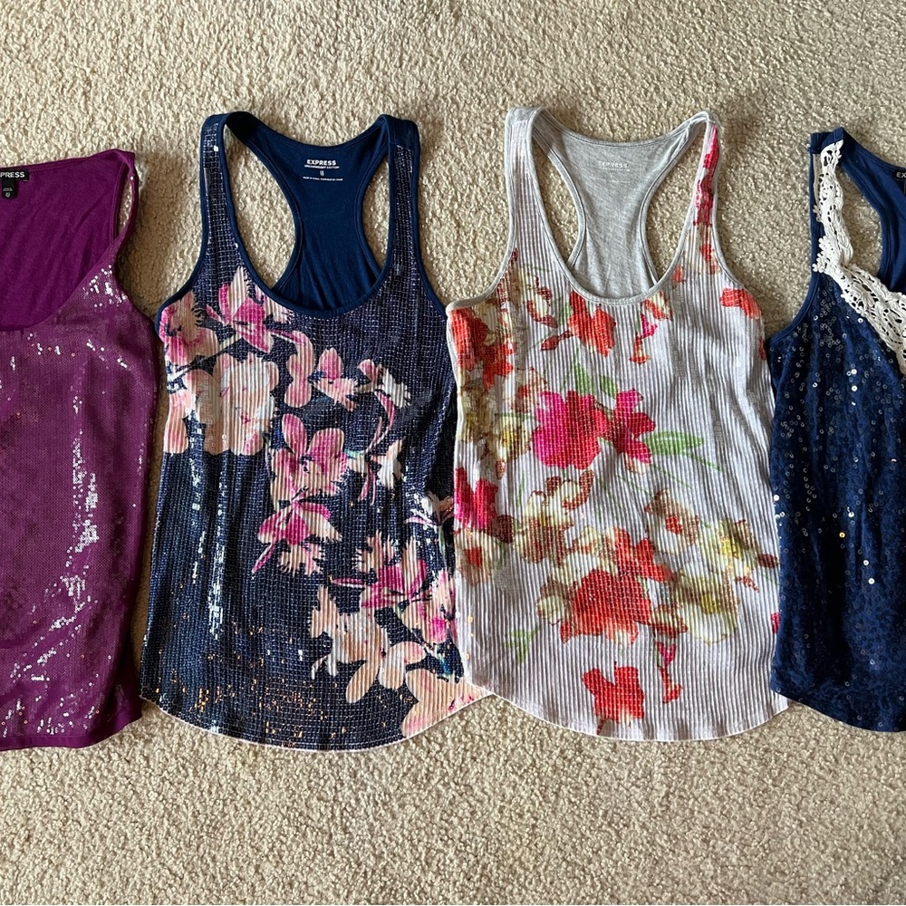 EXPRESS Sequin Tan Tank Top XS